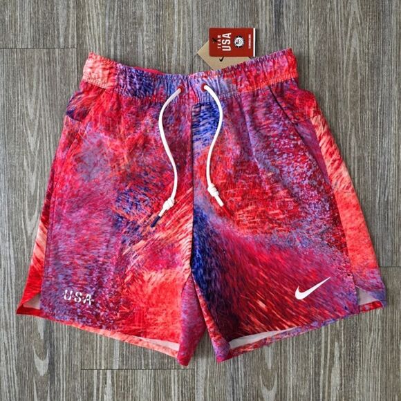 Nike Unlimited Team USA Gym Training Shorts S Ombre Red White Eagle FN1047-645 - Picture 1 of 9